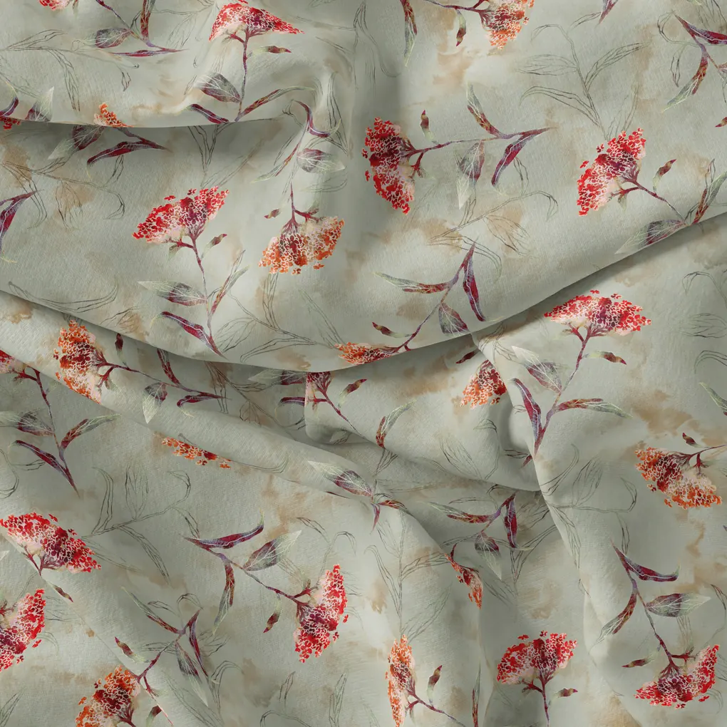 Beautiful Botanical Ixora Flower Digital Printed Fabric - Image 4