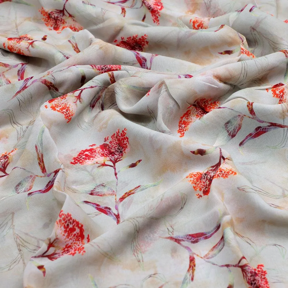 Beautiful Botanical Ixora Flower Digital Printed Fabric - Pure Georgette - Image 3