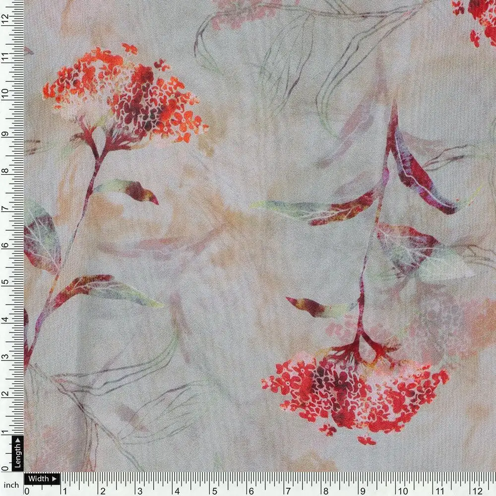 Beautiful Botanical Ixora Flower Digital Printed Fabric - Pure Georgette - Image 4