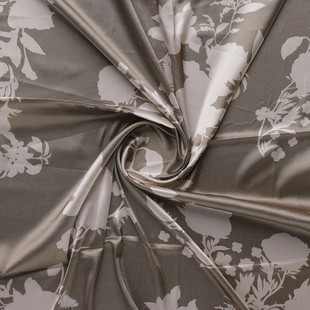 Beautiful Brown Floral Branch Digital Printed Fabric - Japan Satin - Image 2
