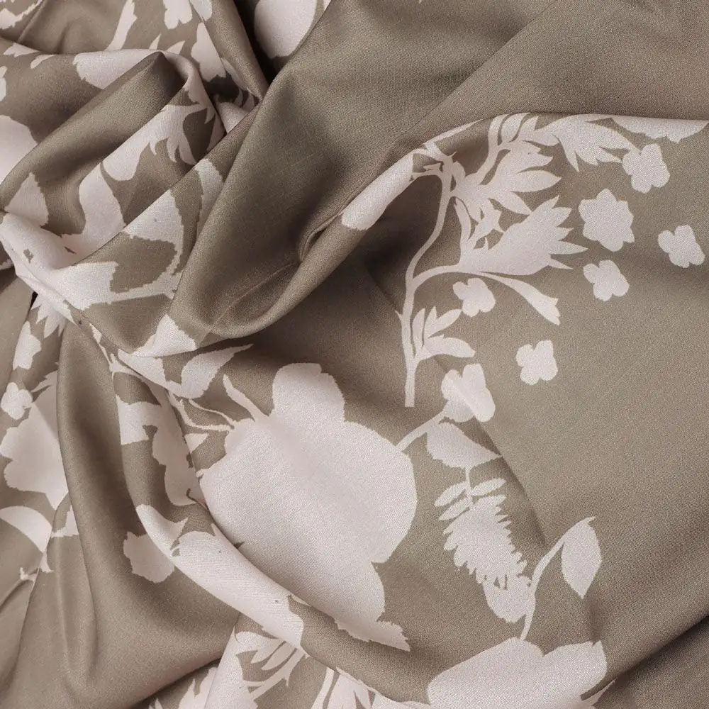 Beautiful Brown Floral Branch Digital Printed Fabric - Muslin - Image 3