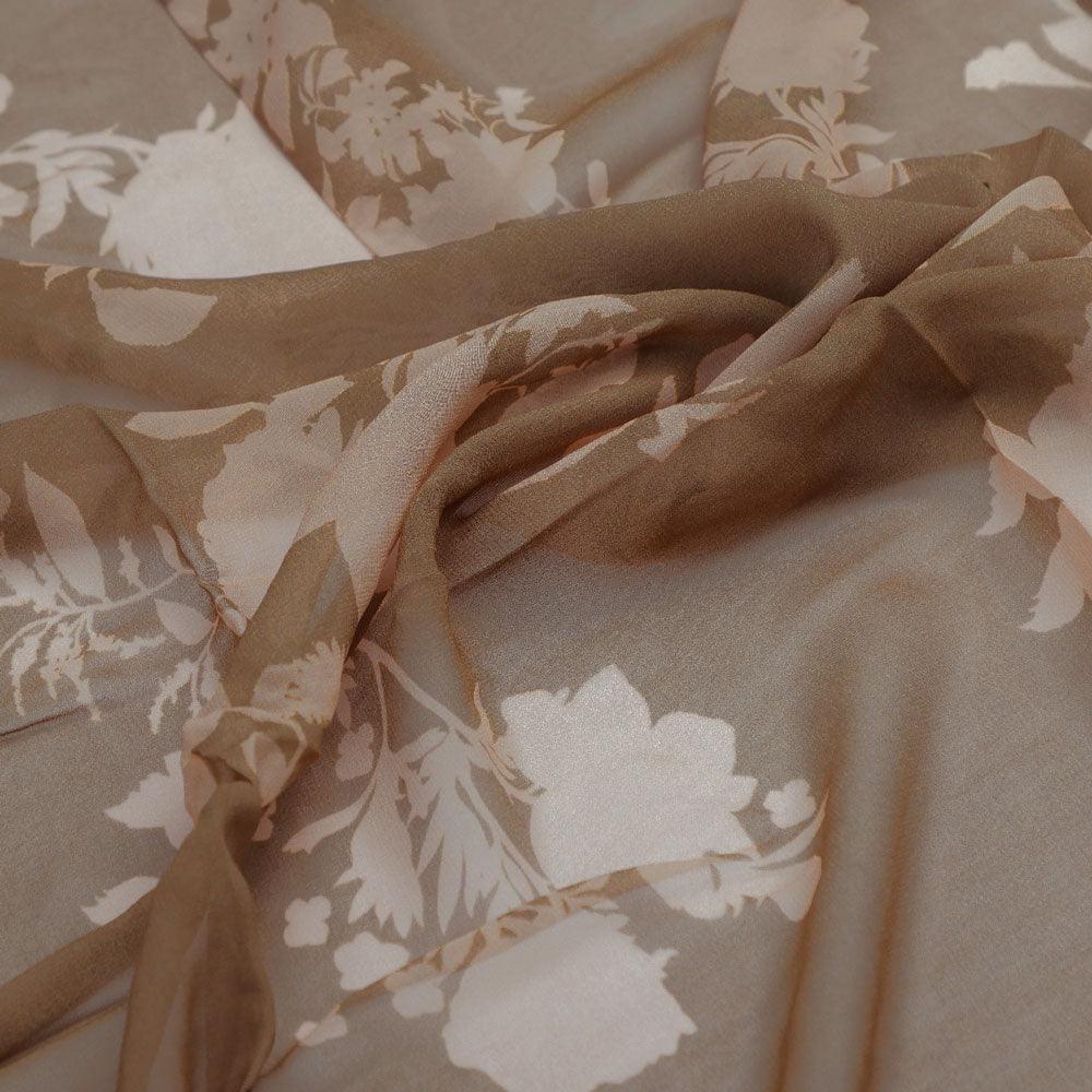 Beautiful Brown Floral Branch Digital Printed Fabric - Pure Georgette - Image 3