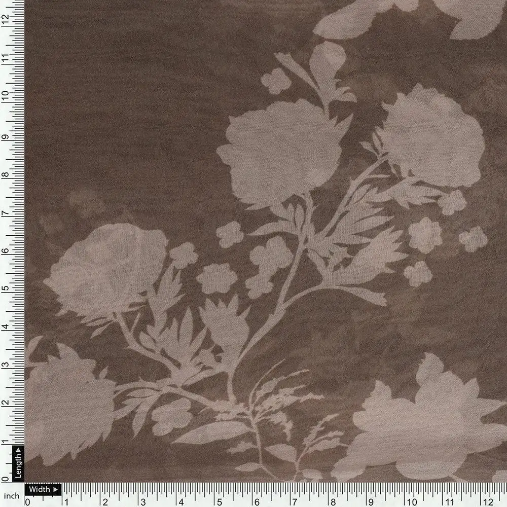 Beautiful Brown Floral Branch Digital Printed Fabric - Pure Georgette - Image 4