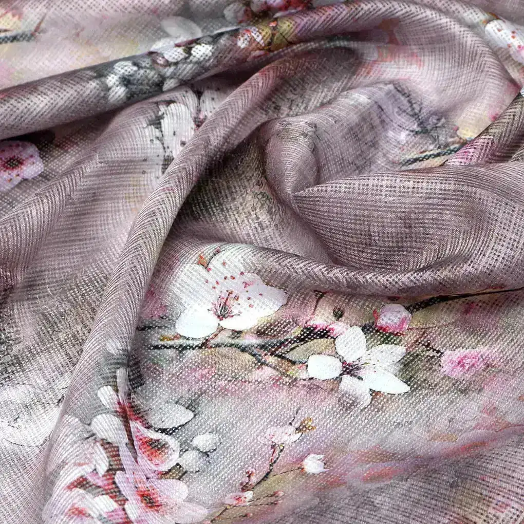 Beautiful Brown Floral Digital Printed Kota Doria Fabric - Image 4