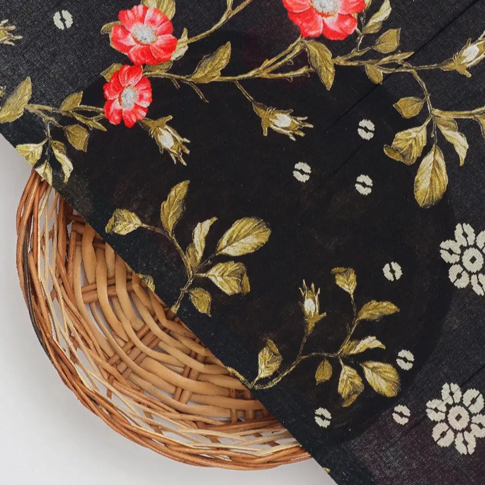 Beautiful Calico Flower With Branch Digital Printed Fabric - Cotton - Image 2