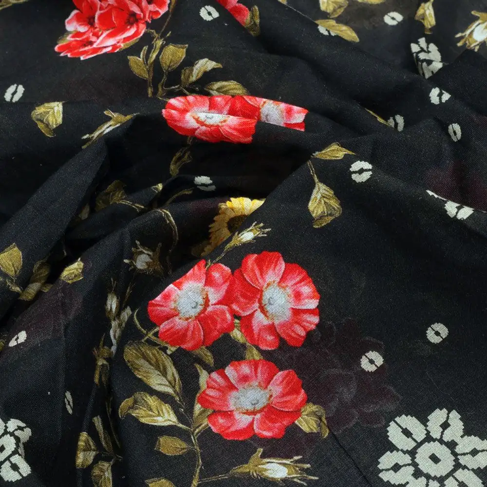 Beautiful Calico Flower With Branch Digital Printed Fabric - Cotton - Image 3