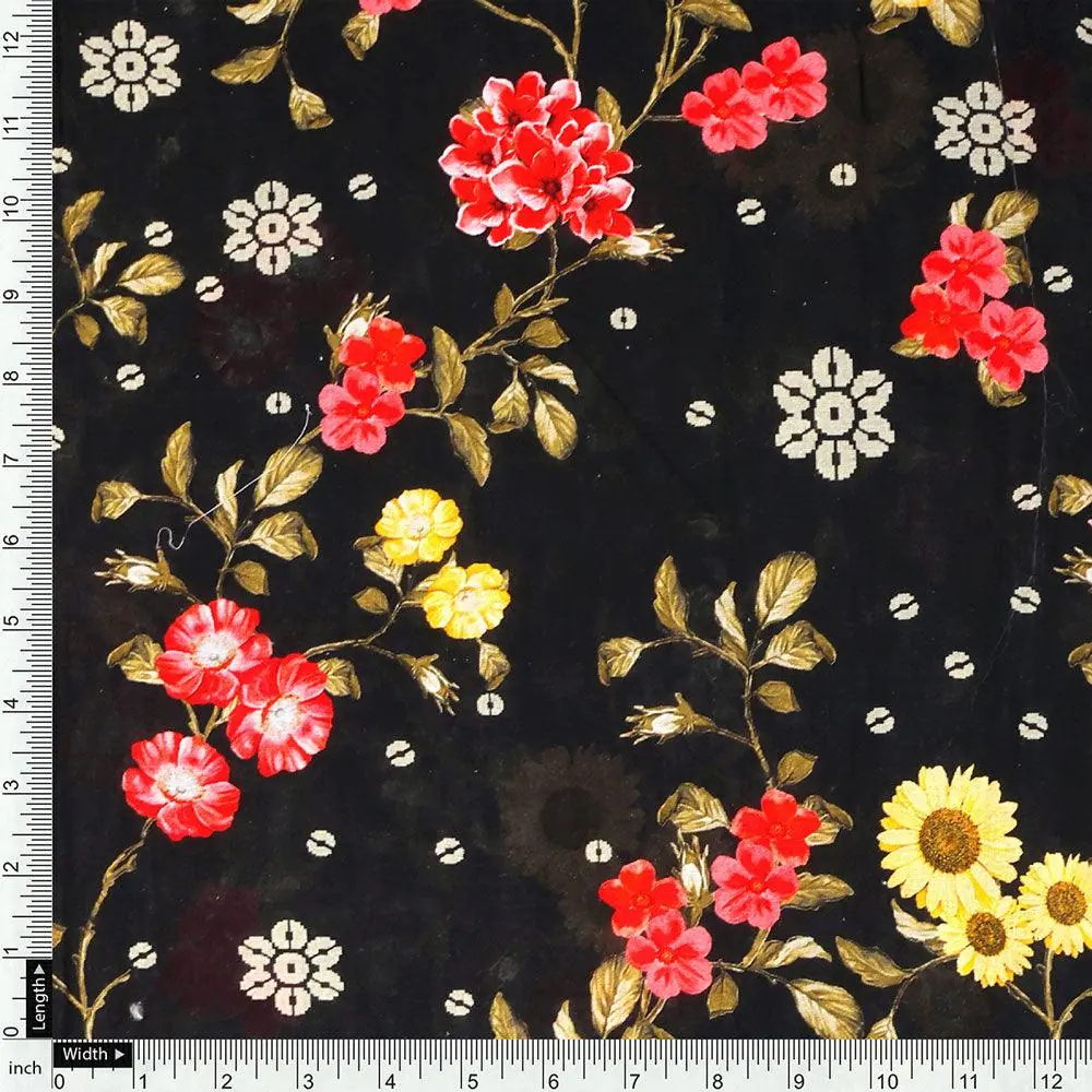 Beautiful Calico Flower With Branch Digital Printed Fabric - Cotton - Image 4