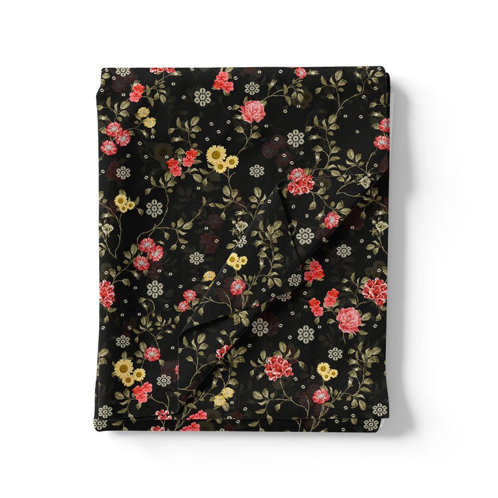 Beautiful Calico Flower With Branch Digital Printed Fabric - Pure Georgette - Image 3