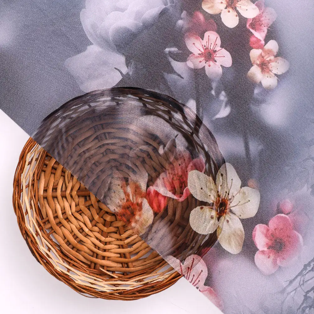 Beautiful Daffodil Flower With Vintage Background Digital Printed Fabric - Organza - Image 3