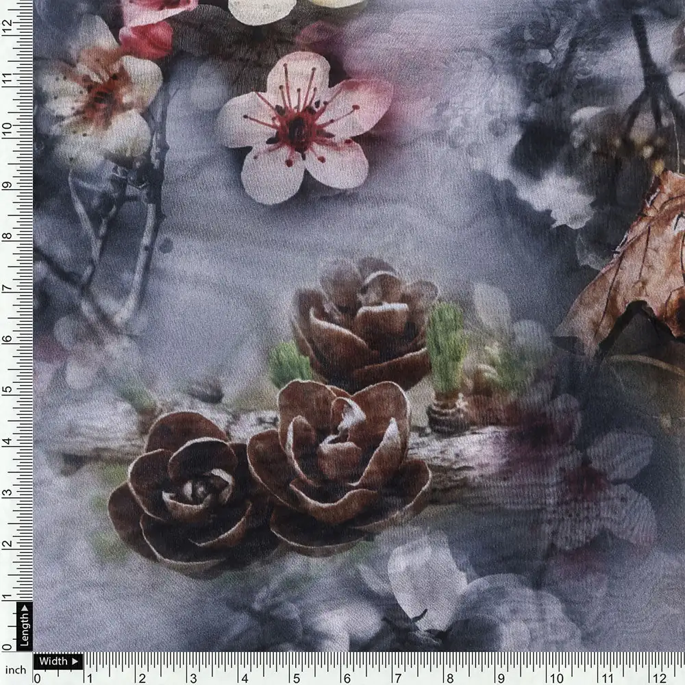 Beautiful Daffodil Flower With Vintage Background Digital Printed Fabric - Organza - Image 4