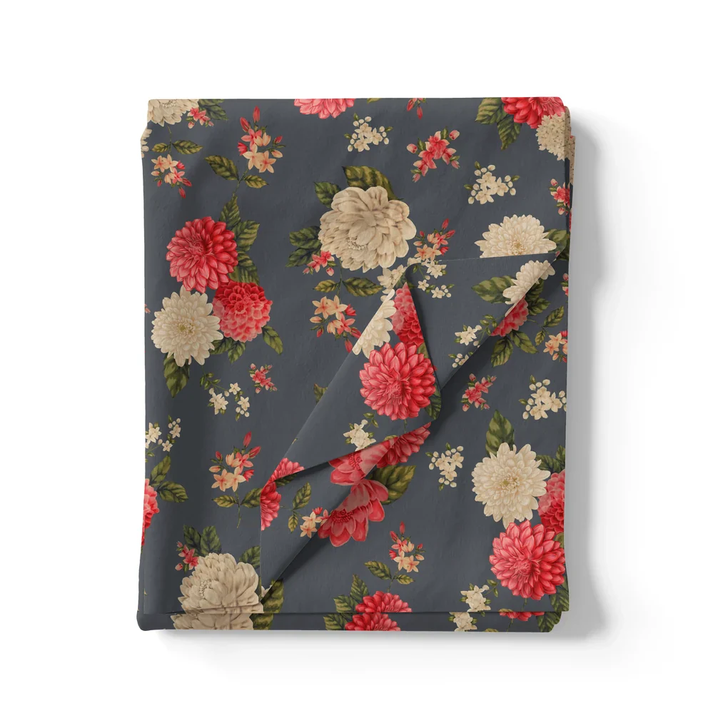 Beautiful Dahlia Red And Gray Flower Digital Printed Fabric - Image 3