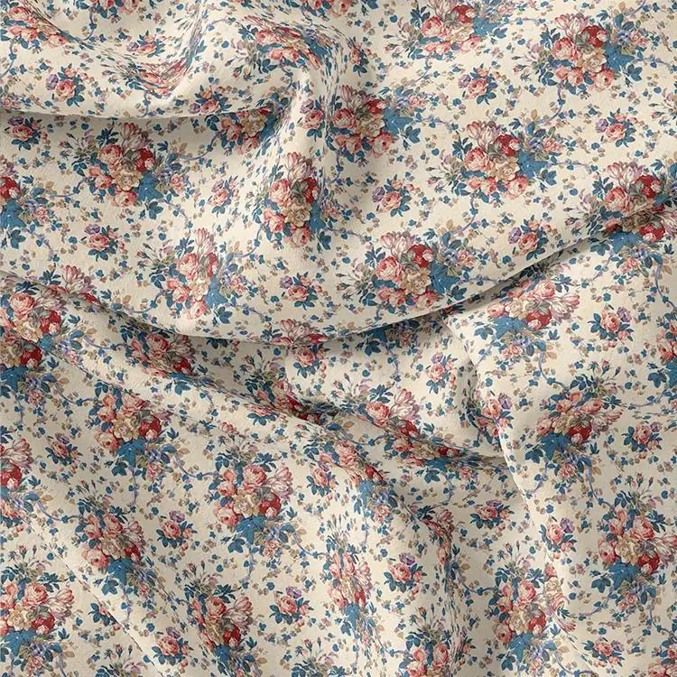 Beautiful Ditsy Flowers On Blue Digital Printed Fabric - Image 3