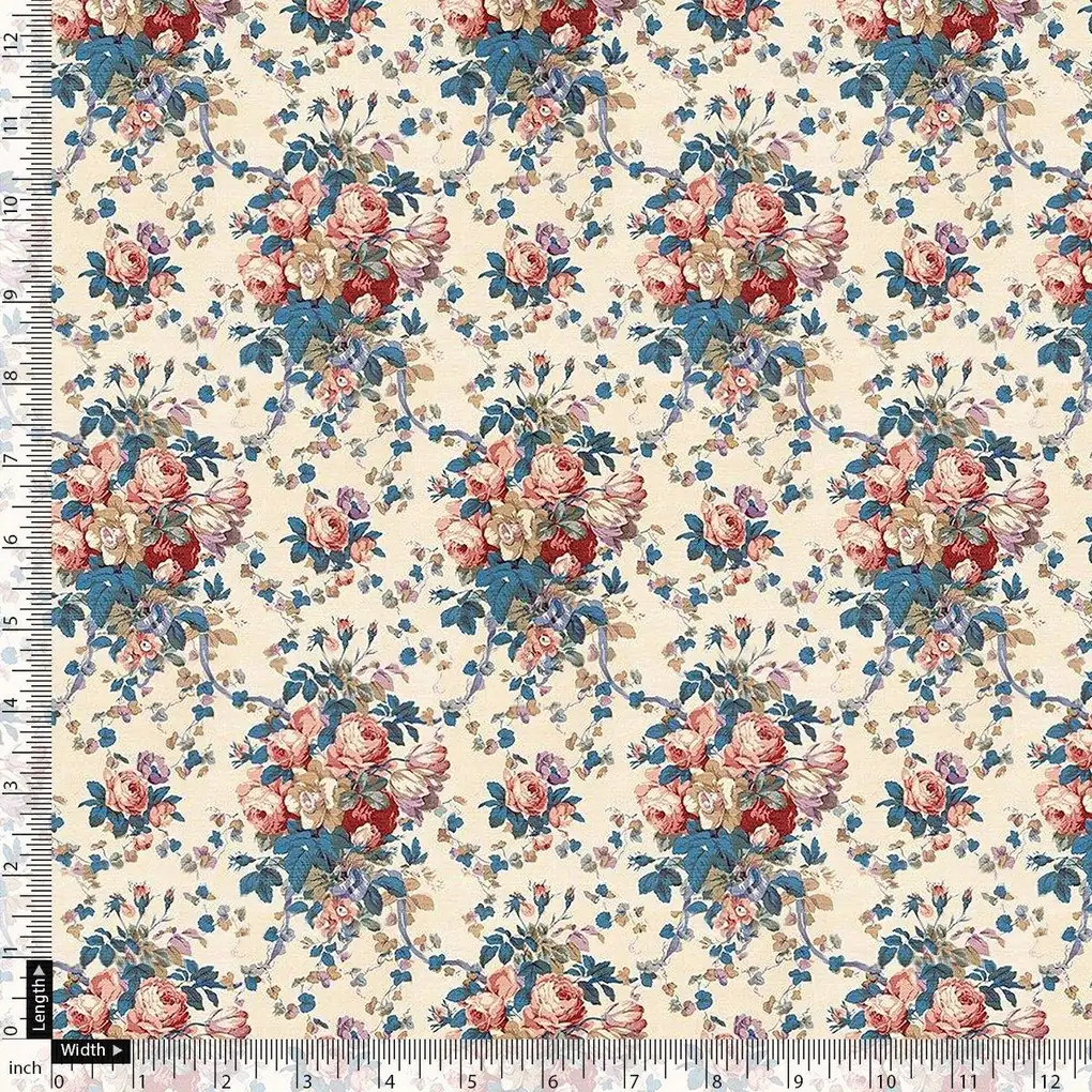 Beautiful Ditsy Flowers On Blue Digital Printed Fabric - Image 4