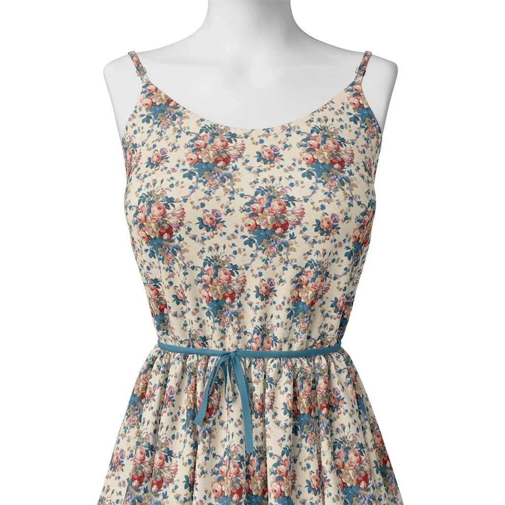 Beautiful Ditsy Flowers On Blue Digital Printed Fabric - Kora Silk - Image 2