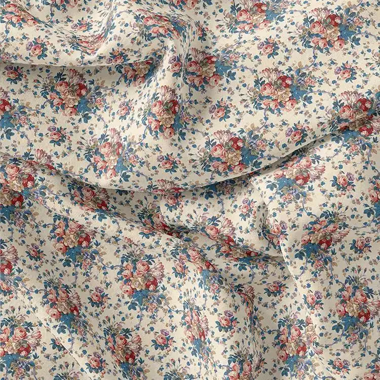 Beautiful Ditsy Flowers On Blue Digital Printed Fabric - Kora Silk - Image 3