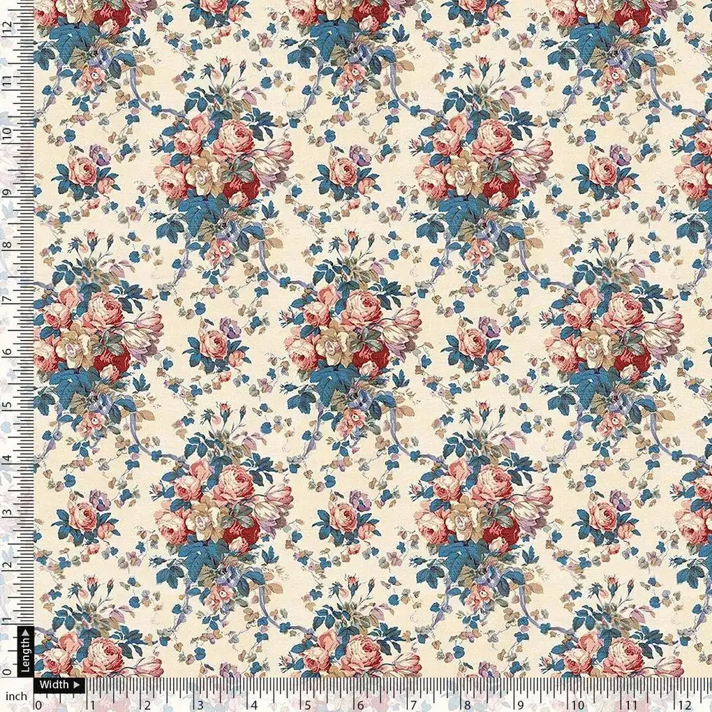 Beautiful Ditsy Flowers On Blue Digital Printed Fabric - Kora Silk - Image 4