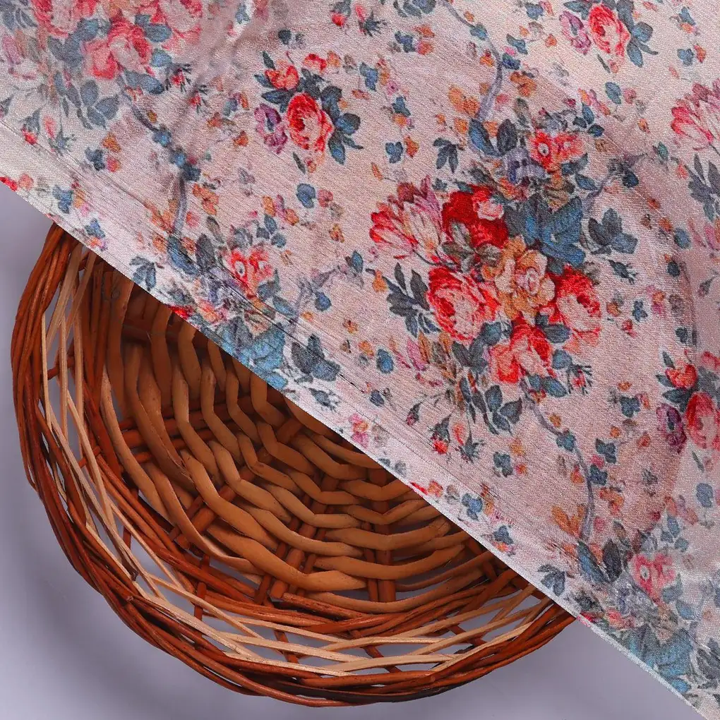 Beautiful Ditsy Flowers On Blue Digital Printed Fabric - Pure Chinon - Image 2