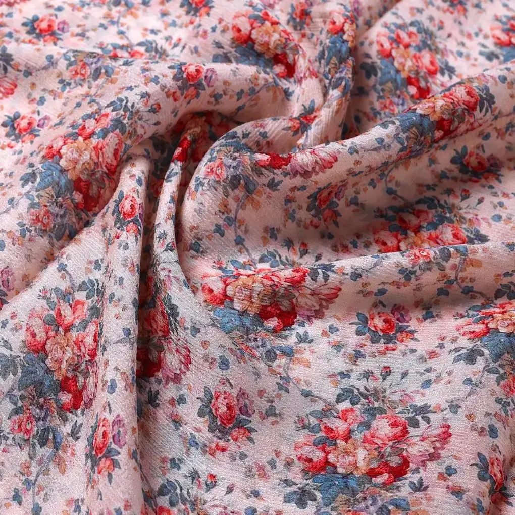 Beautiful Ditsy Flowers On Blue Digital Printed Fabric - Pure Chinon - Image 3