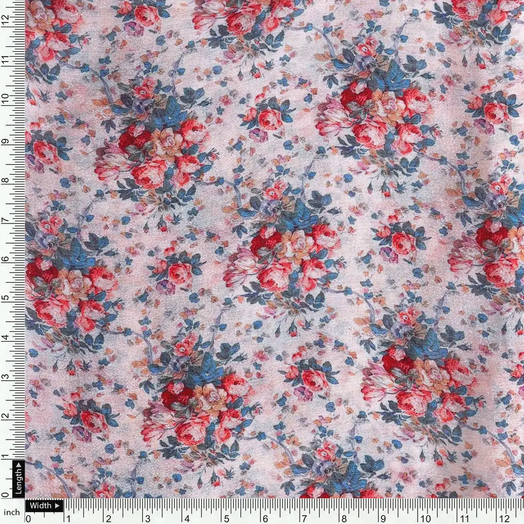 Beautiful Ditsy Flowers On Blue Digital Printed Fabric - Pure Chinon - Image 4