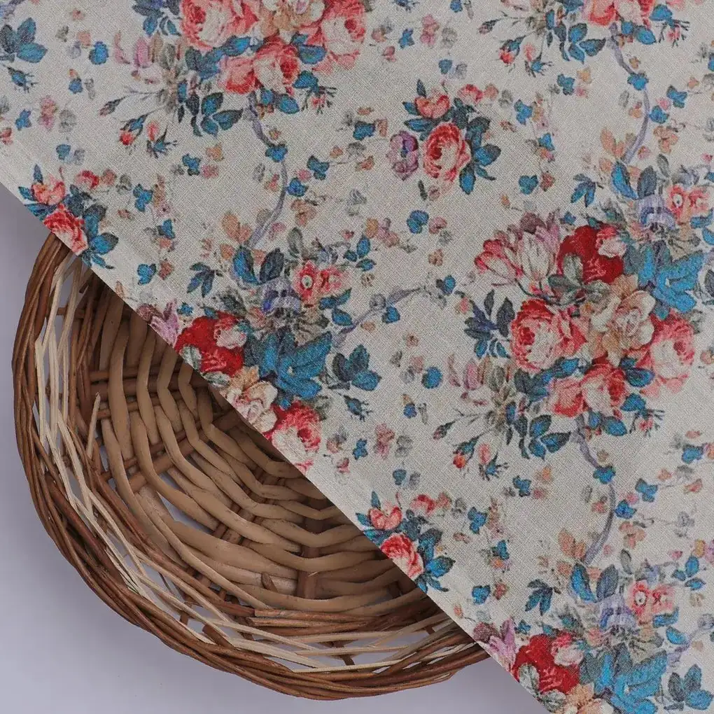 Beautiful Ditsy Flowers On Blue Digital Printed Fabric - Pure Cotton - Image 2