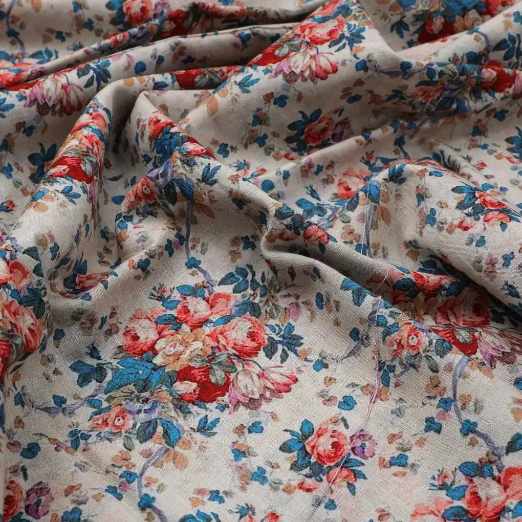 Beautiful Ditsy Flowers On Blue Digital Printed Fabric - Pure Cotton - Image 3