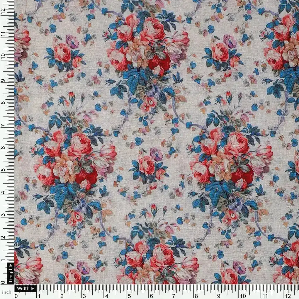 Beautiful Ditsy Flowers On Blue Digital Printed Fabric - Pure Cotton - Image 4