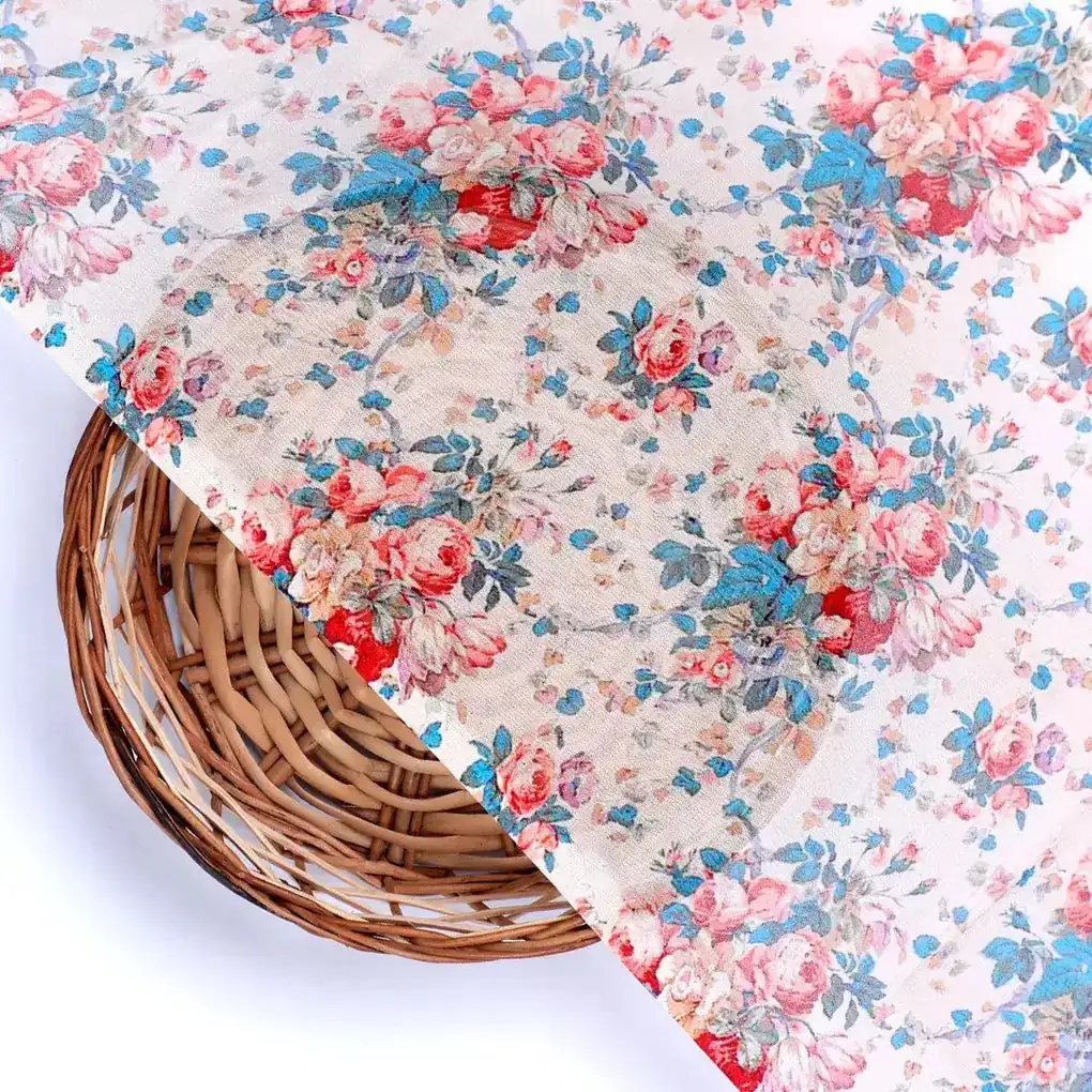 Beautiful Ditsy Flowers On Blue Digital Printed Fabric - Pure Georgette - Image 2