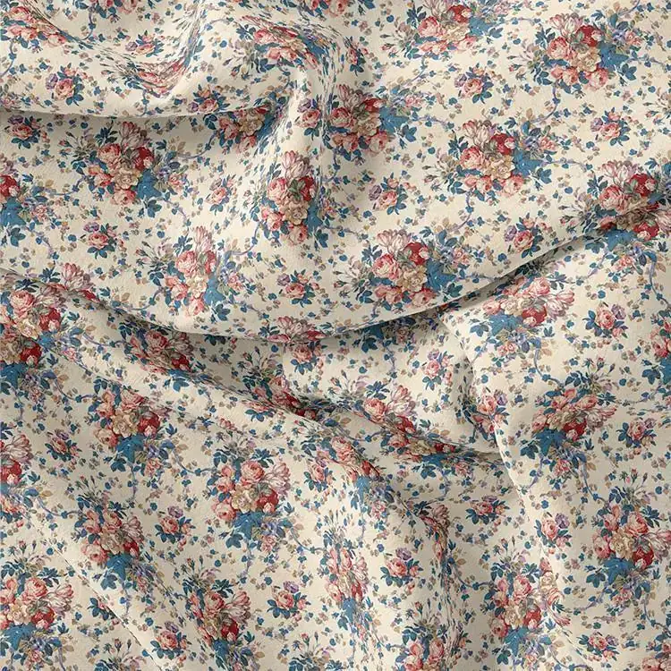 Beautiful Ditsy Flowers On Blue Digital Printed Fabric - Rayon - Image 3
