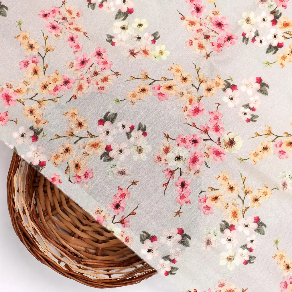 Beautiful Ditsy Gold Sand With Pot Pourri Colour Digital Printed Fabric - Kora Silk - Image 2