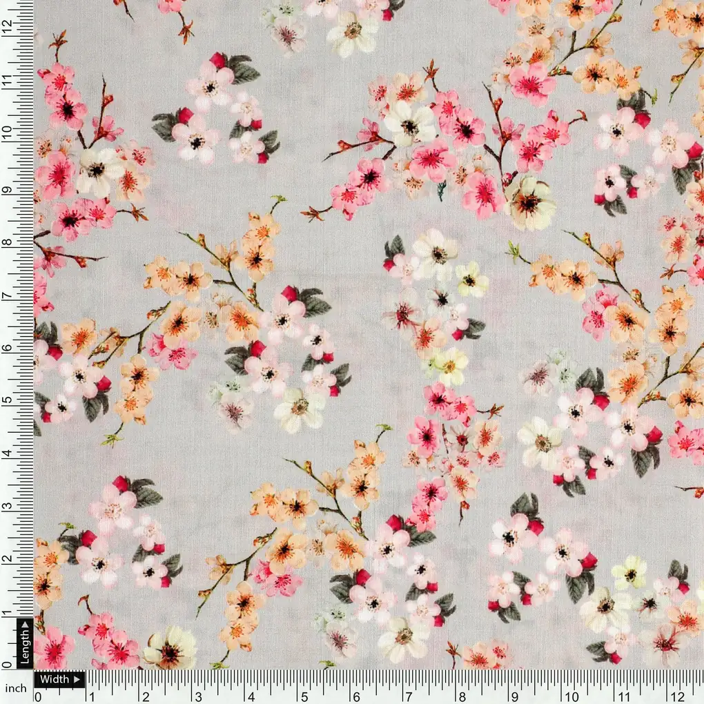 Beautiful Ditsy Gold Sand With Pot Pourri Colour Digital Printed Fabric - Kora Silk - Image 4