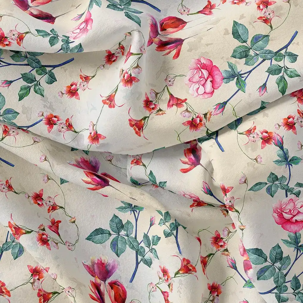 Beautiful Ditsy Red Rose With Lavender Rose  - Japan Satin - Image 3