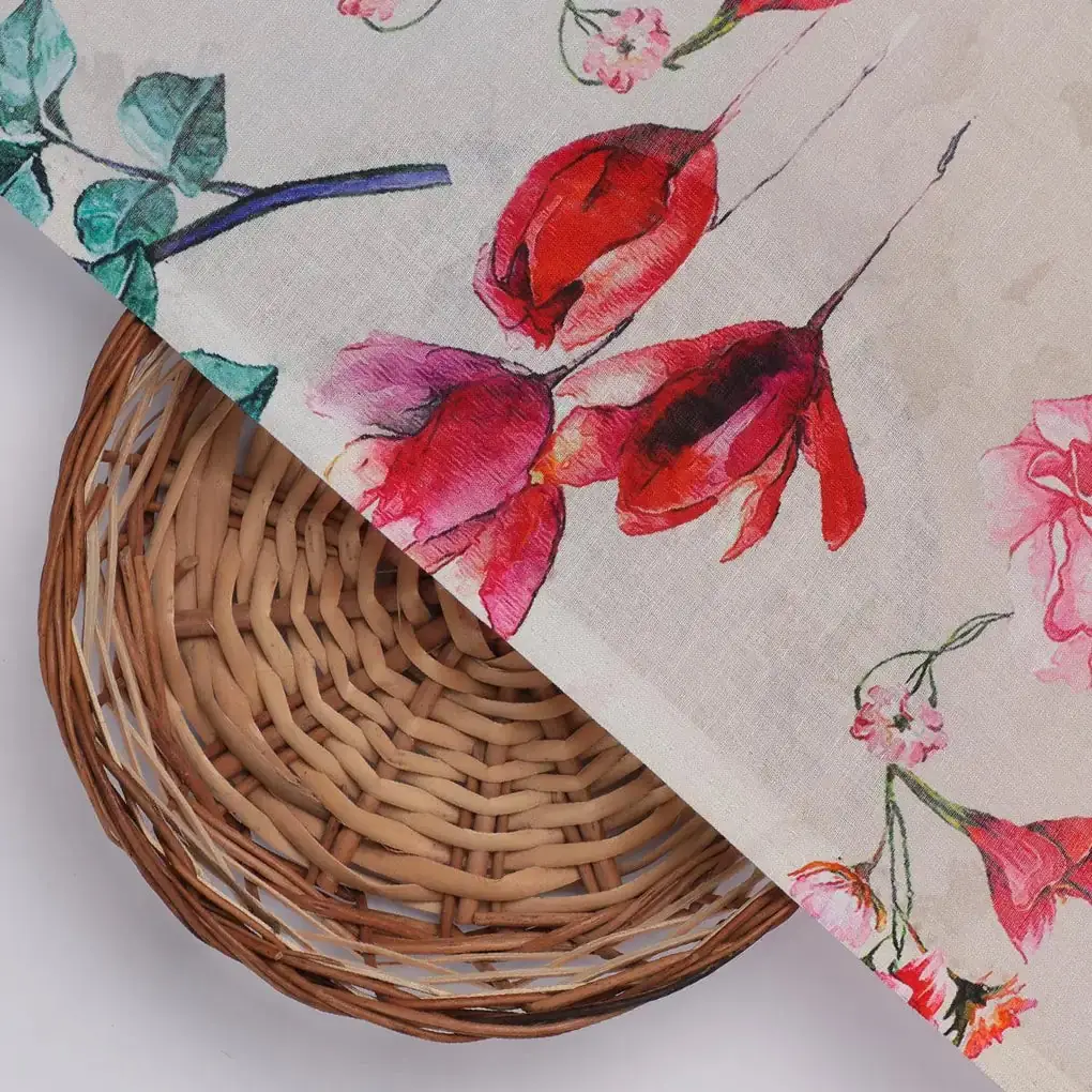 Beautiful Ditsy Red Rose With Lavender Rose  - Pure Cotton - Image 2