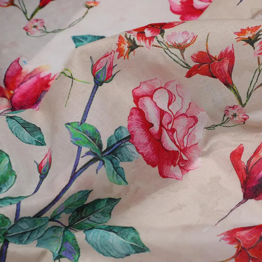 Beautiful Ditsy Red Rose With Lavender Rose  - Pure Cotton - Image 3