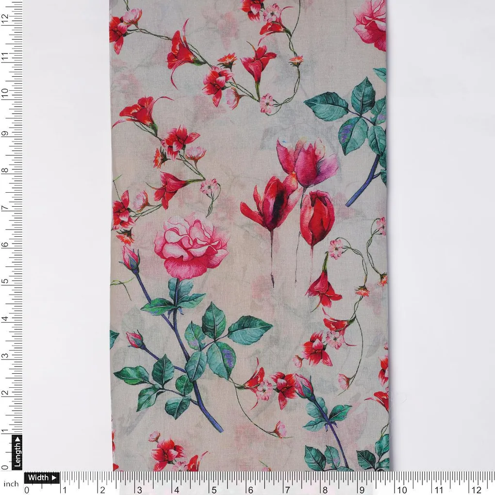 Beautiful Ditsy Red Rose With Lavender Rose  - Pure Cotton - Image 4