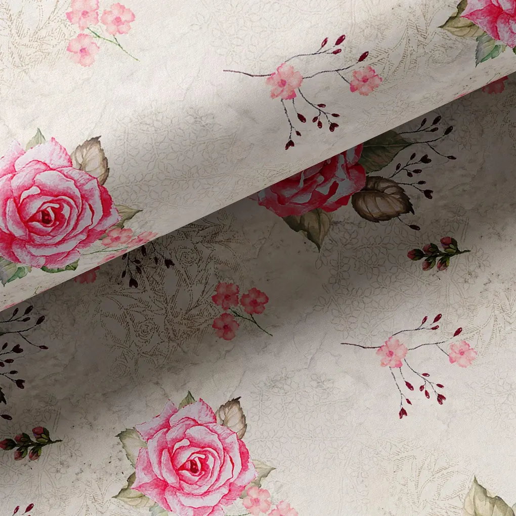 Beautiful Floating Pink Rose Digital Printed Fabric - Image 3