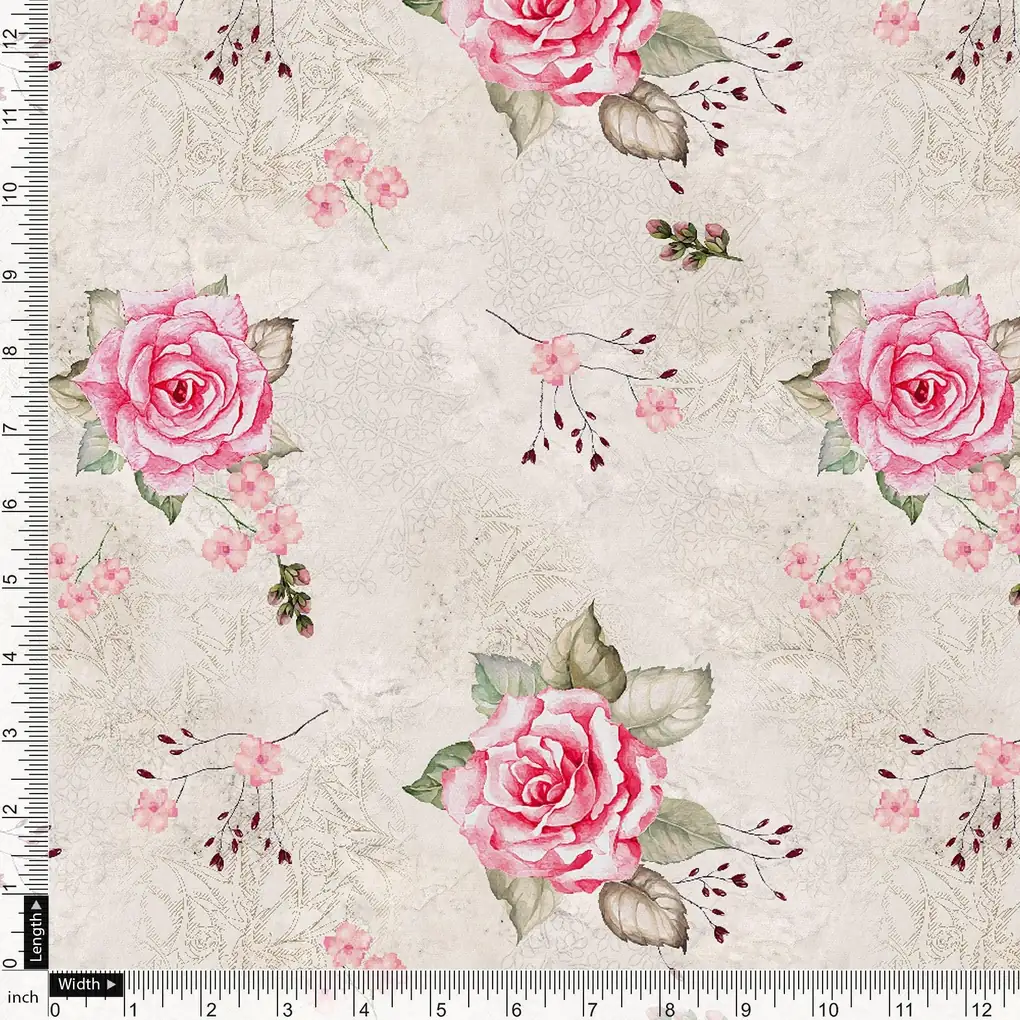 Beautiful Floating Pink Rose Digital Printed Fabric - Image 4