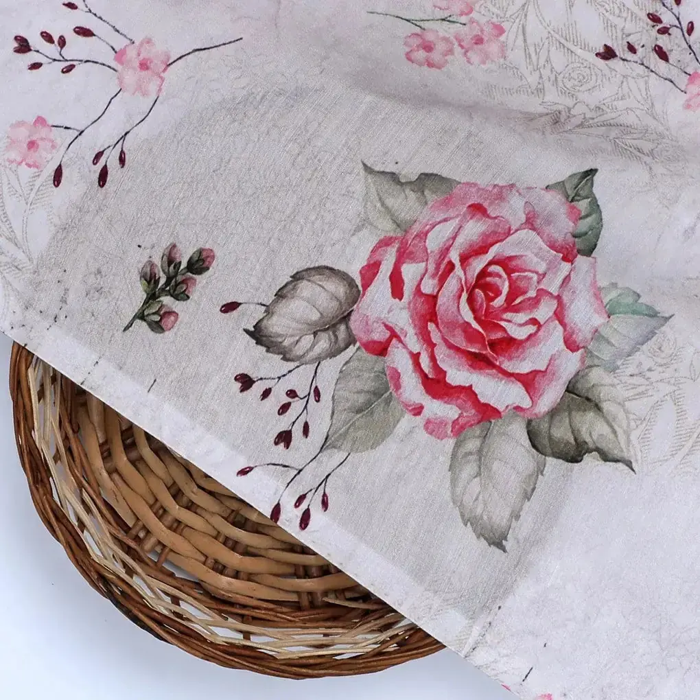 Beautiful Floating Pink Rose Digital Printed Fabric - Image 2