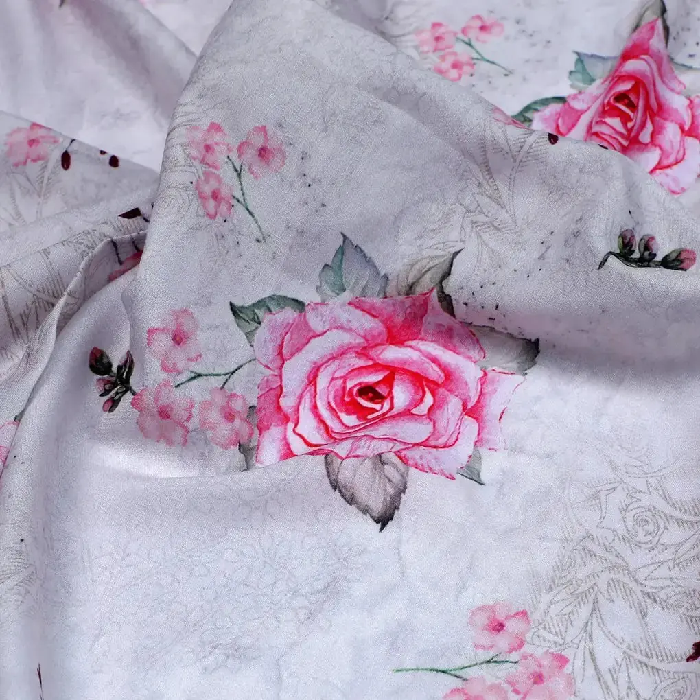 Beautiful Floating Pink Rose Digital Printed Fabric - Image 3