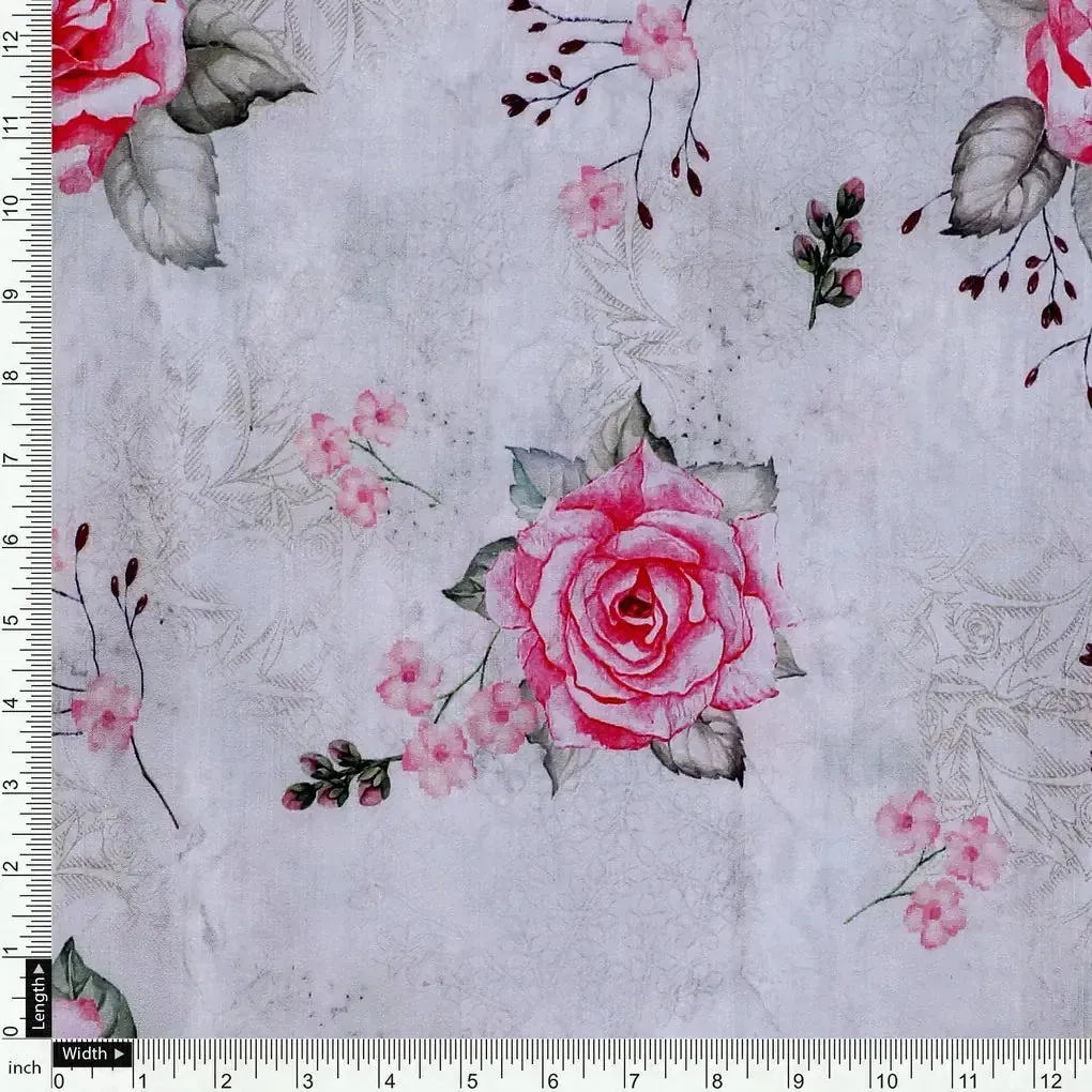 Beautiful Floating Pink Rose Digital Printed Fabric - Image 4