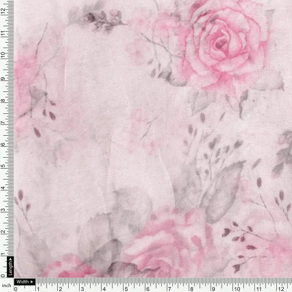 Beautiful Floating Pink Rose Digital Printed Fabric - Image 4
