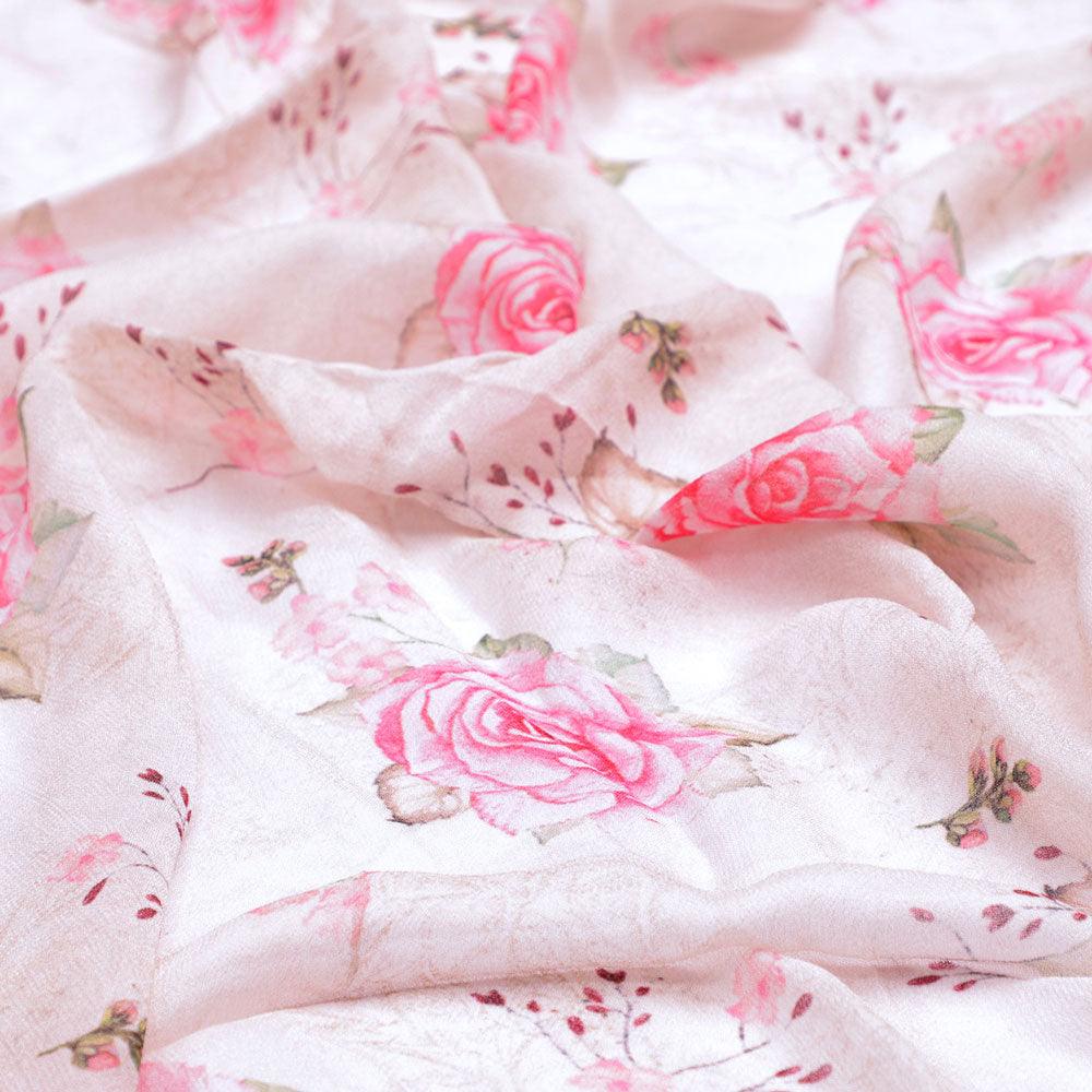 Beautiful Floating Pink Rose Digital Printed Fabric - Image 3