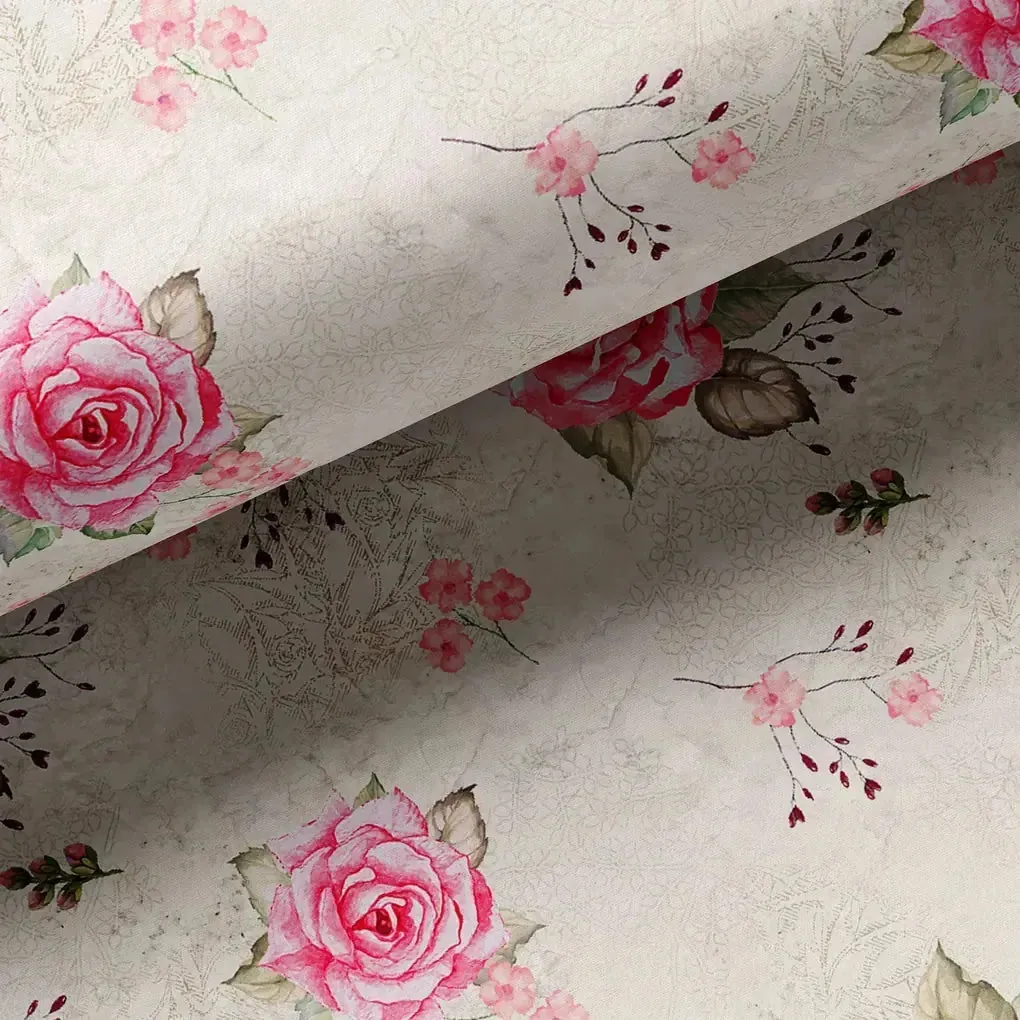 Beautiful Floating Pink Rose Digital Printed Fabric - Image 3