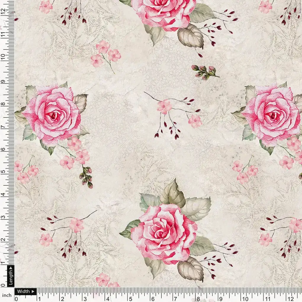 Beautiful Floating Pink Rose Digital Printed Fabric - Image 4