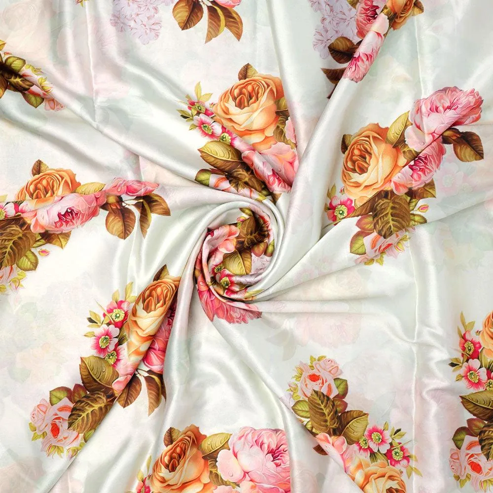 Beautiful Floral Golden Roses With Shiny Digital Printed Fabric - Japan Satin - Image 2