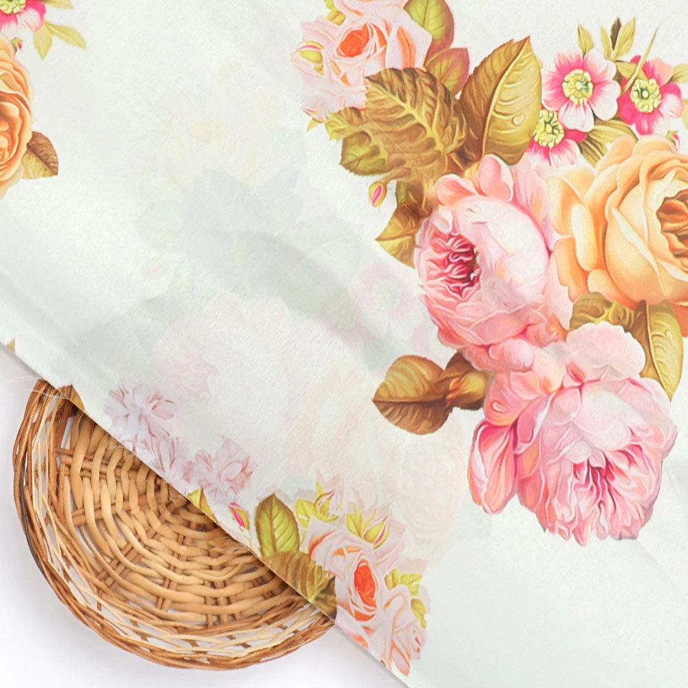 Beautiful Floral Golden Roses With Shiny Digital Printed Fabric - Japan Satin - Image 3