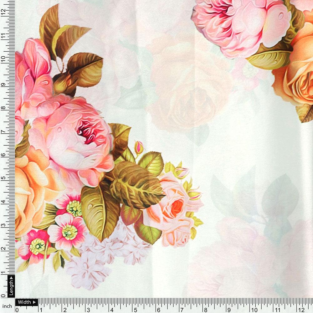 Beautiful Floral Golden Roses With Shiny Digital Printed Fabric - Japan Satin - Image 4