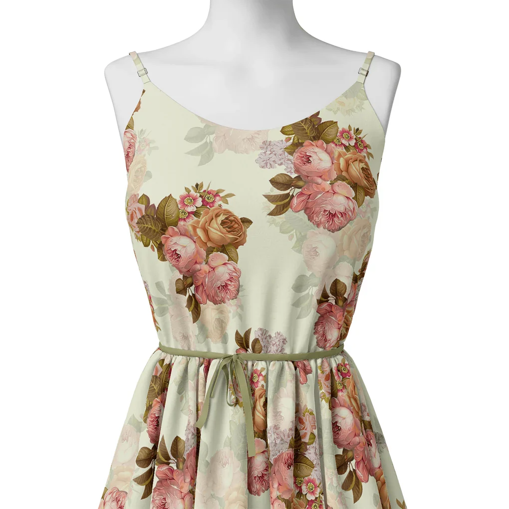 Beautiful Floral Golden Roses With Shiny Digital Printed Fabric - Poly Muslin - Image 2