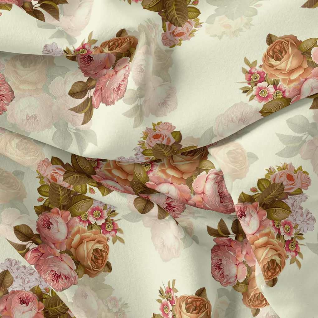 Beautiful Floral Golden Roses With Shiny Digital Printed Fabric - Poly Muslin - Image 4