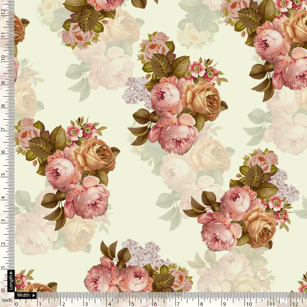 Beautiful Floral Golden Roses With Shiny Digital Printed Fabric - Poly Muslin - Image 5