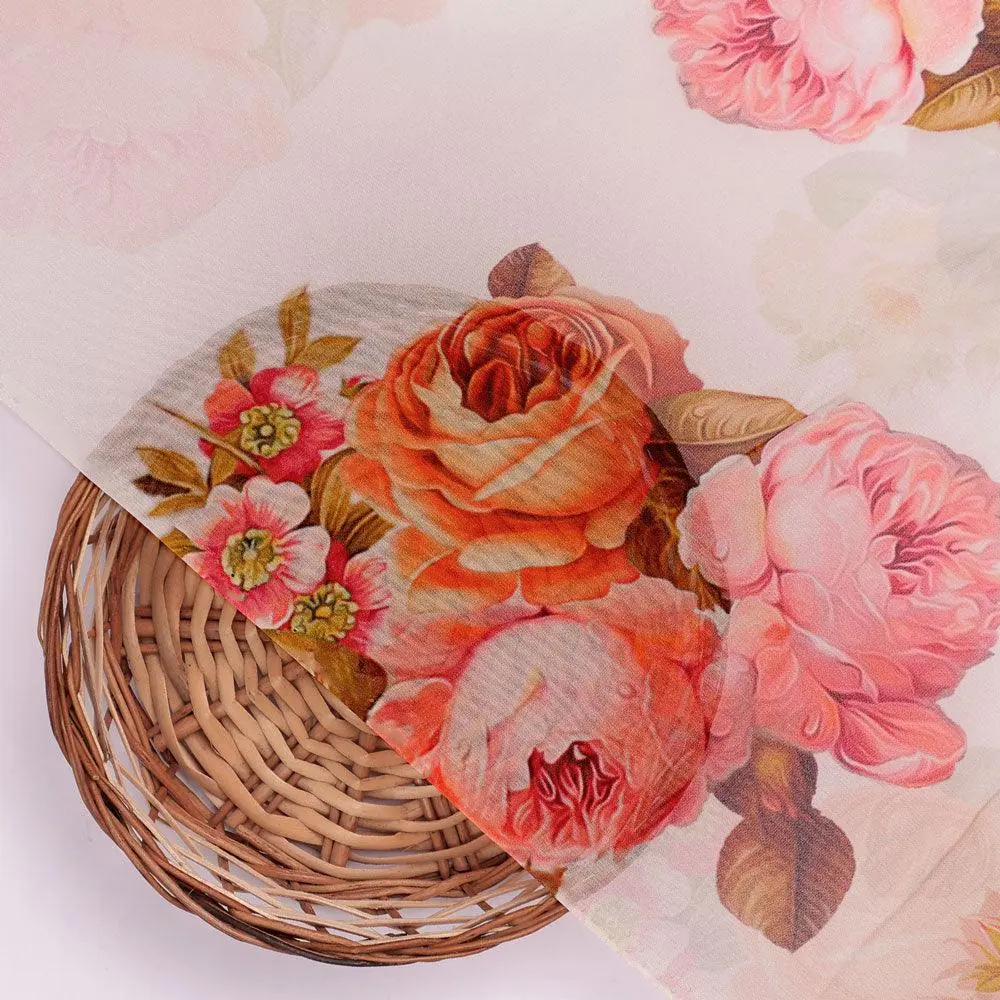 Beautiful Floral Golden Roses With Shiny Digital Printed Fabric - Pure Georgette - Image 2
